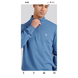 US Polo Assn Mens‎ Quarter Zip Pullover Blue Fleece Mock Neck Sweatshirt Large